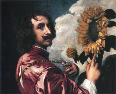 Zelfportret met een zonnebloem door Anthony van Dyck